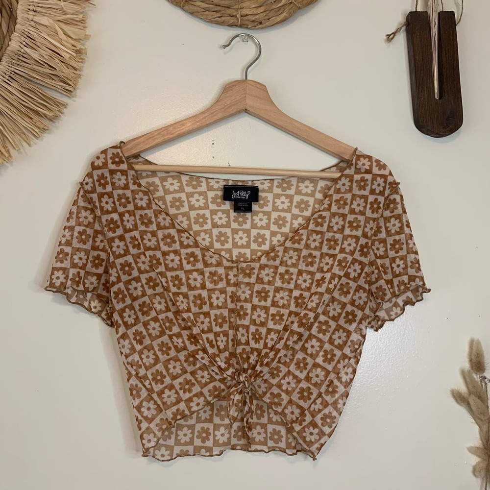 Just Polly New York Mesh White & Orange Flower Crop Top XL